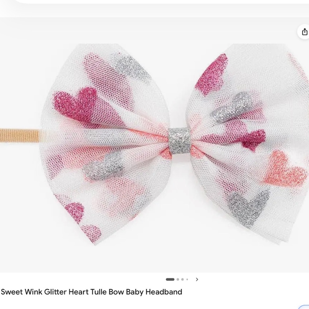 Sweet Wink Elegant Glitter Hearts Baby Hair Bow on Band NWT Valentine’s Day!!!